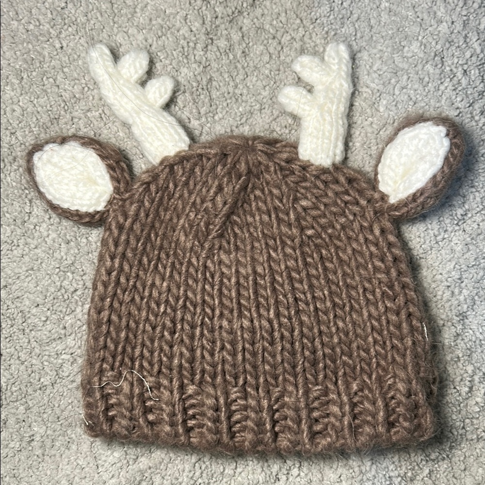 The Blueberry Hill Baby Brown Knit Hat with Antler Design